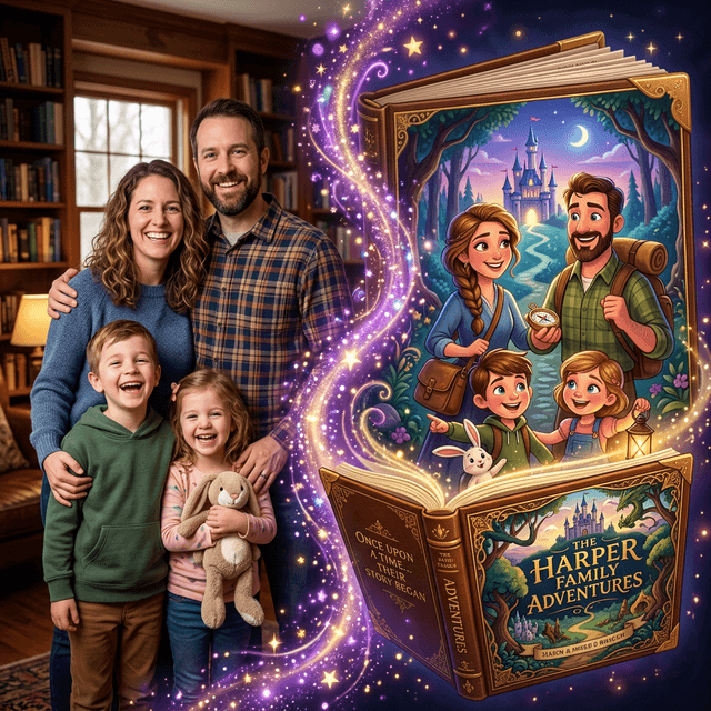 Family photos transformed into book characters